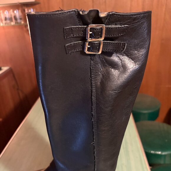 Womens John Fluevog Tall Black Leather Zip Maggie Bond Girl Boots Size 8 - Picture 3 of 16
